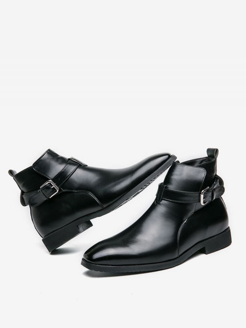 Botas Masculinas Chelsea Couro Pu Bico Redondo - Preto