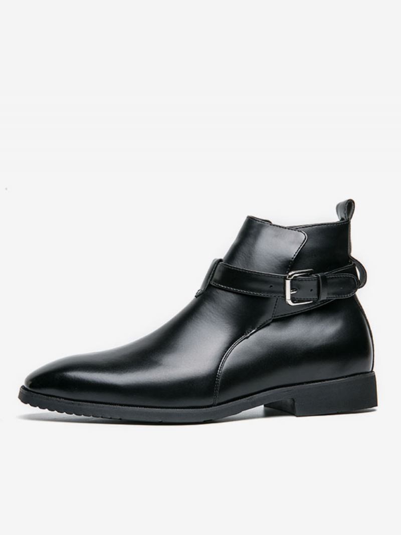 Botas Masculinas Chelsea Couro Pu Bico Redondo - Preto