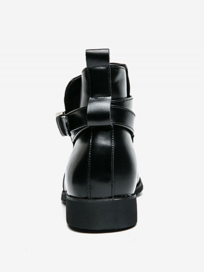 Botas Masculinas Chelsea Couro Pu Bico Redondo - Preto