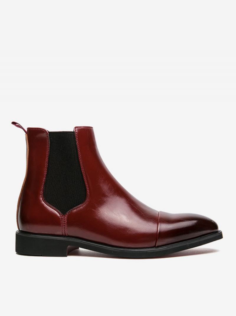 Botas Masculinas Chelsea Couro Pu Bico Redondo - Vermelho