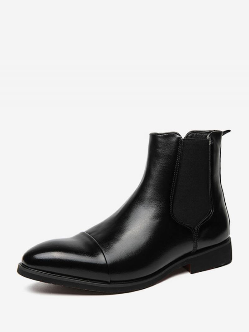 Botas Masculinas Chelsea Couro Pu Bico Redondo - Preto