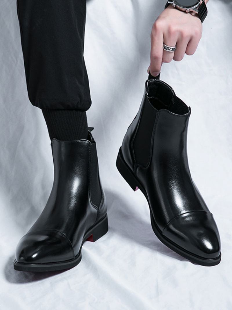 Botas Masculinas Chelsea Couro Pu Bico Redondo - Preto