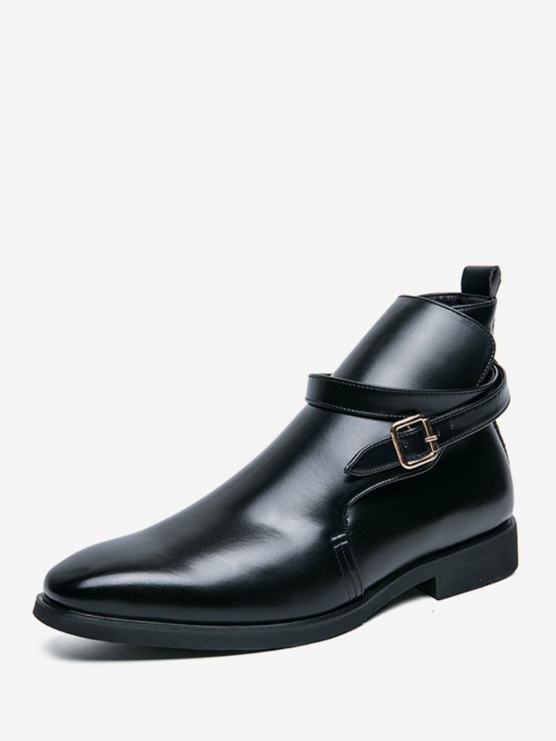 Botas Masculinas Chelsea Couro Pu Bico Redondo