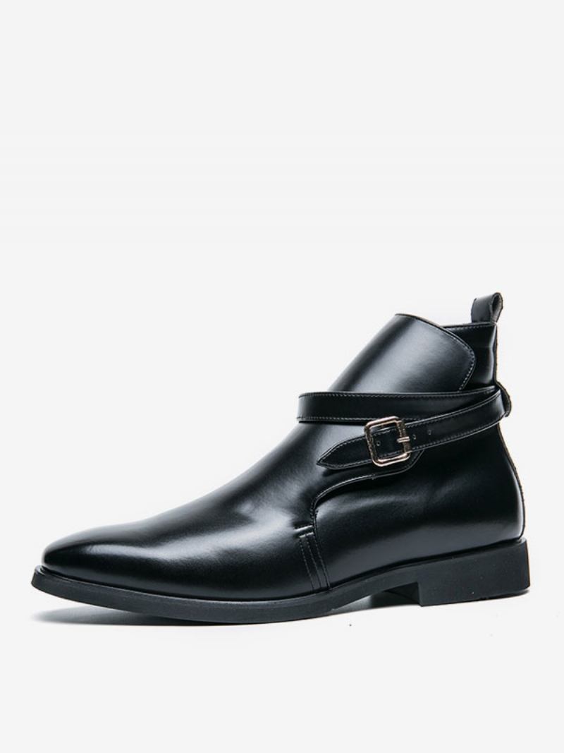 Botas Masculinas Chelsea Couro Pu Bico Redondo - Preto