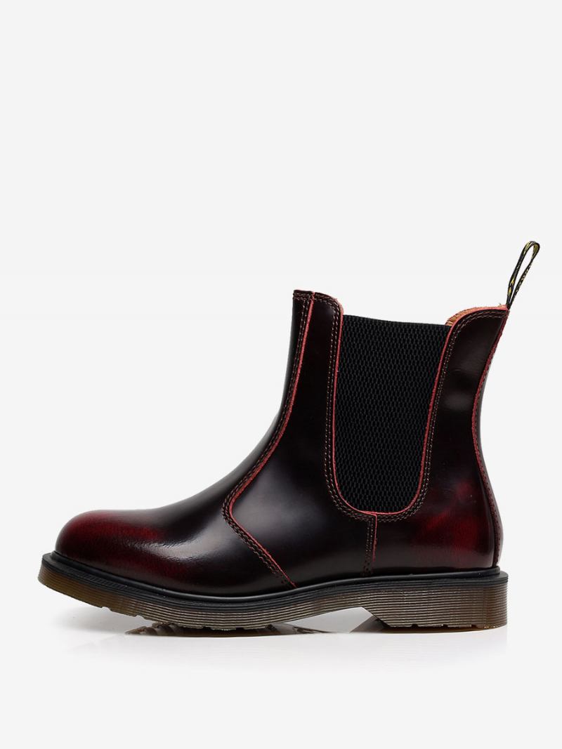 Botas Masculinas Chelsea Couro Pu Bico Redondo - Borgonha