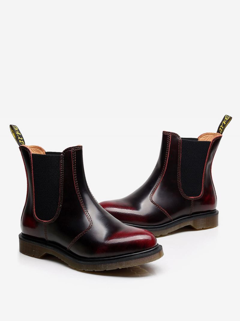 Botas Masculinas Chelsea Couro Pu Bico Redondo - Borgonha