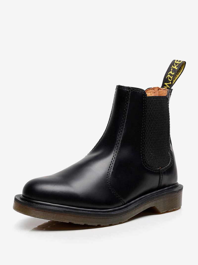 Botas Masculinas Chelsea Couro Pu Bico Redondo - Preto