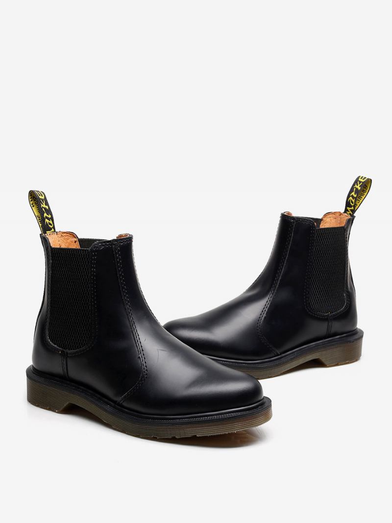 Botas Masculinas Chelsea Couro Pu Bico Redondo - Preto