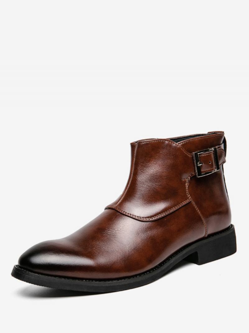 Botas Masculinas Chelsea Couro Pu Bico Redondo