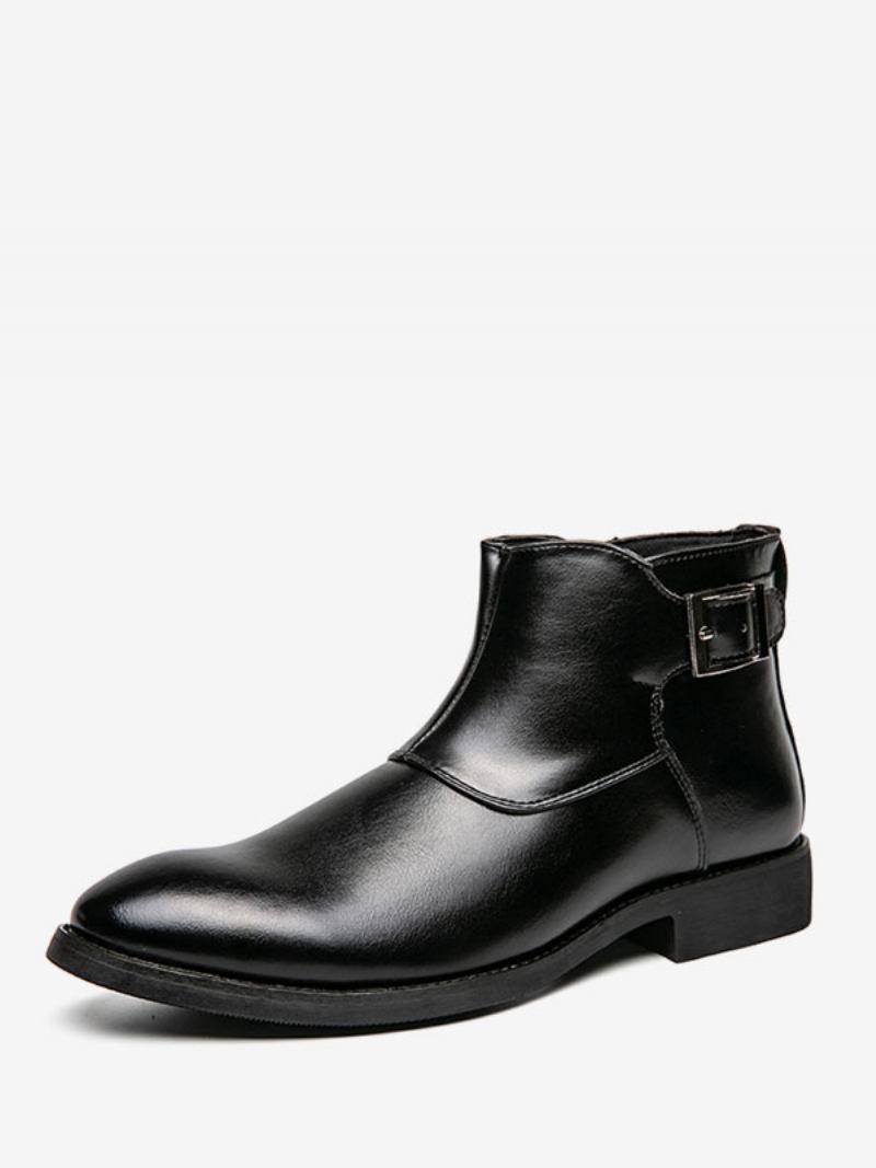 Botas Masculinas Chelsea Couro Pu Bico Redondo - Preto