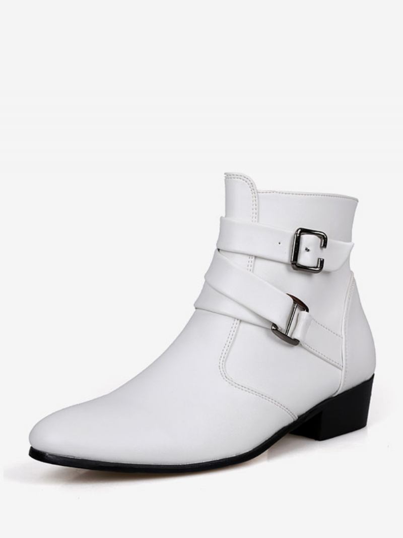 Botas Masculinas Chelsea Couro Pu Branco Jodhpur Tornozelo