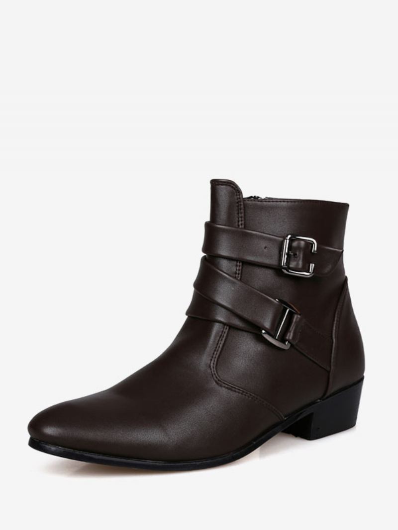 Botas Masculinas Chelsea Couro Pu Branco Jodhpur Tornozelo - Café Marrom