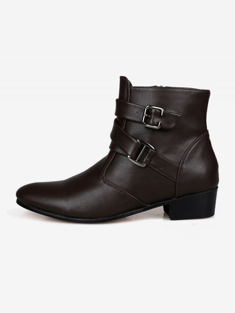 Botas Masculinas Chelsea Couro Pu Branco Jodhpur Tornozelo - Café Marrom