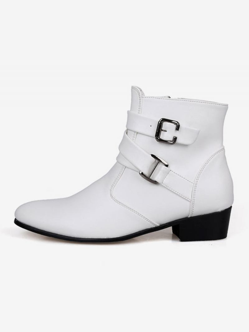 Botas Masculinas Chelsea Couro Pu Branco Jodhpur Tornozelo - Branco