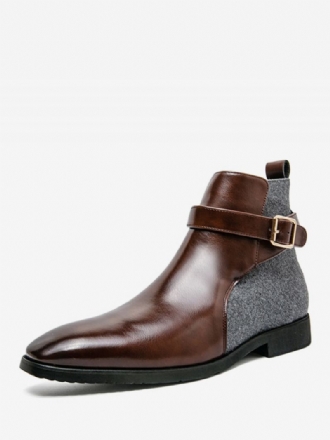 Botas Masculinas Chelsea Couro Pu Com Fivela Redonda