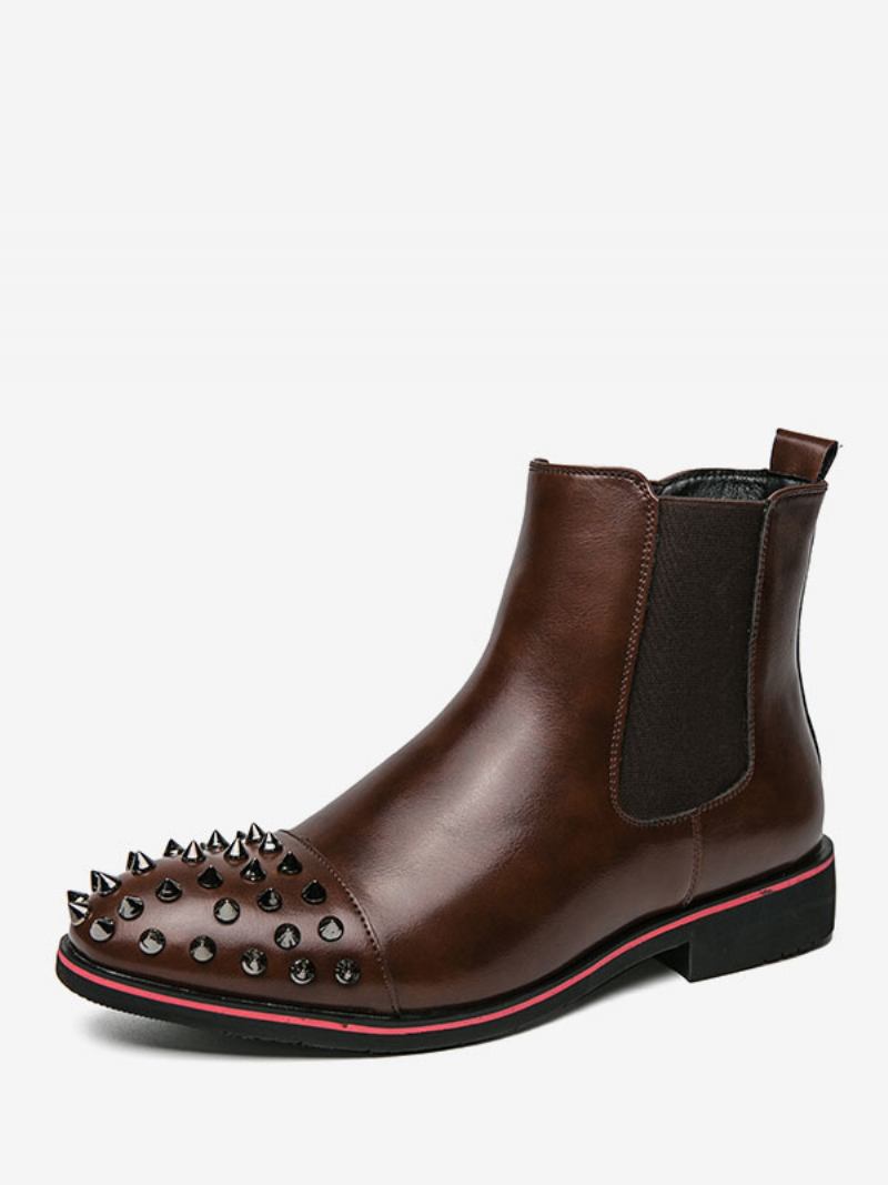 Botas Masculinas Chelsea Couro Pu Com Rebites Redondos