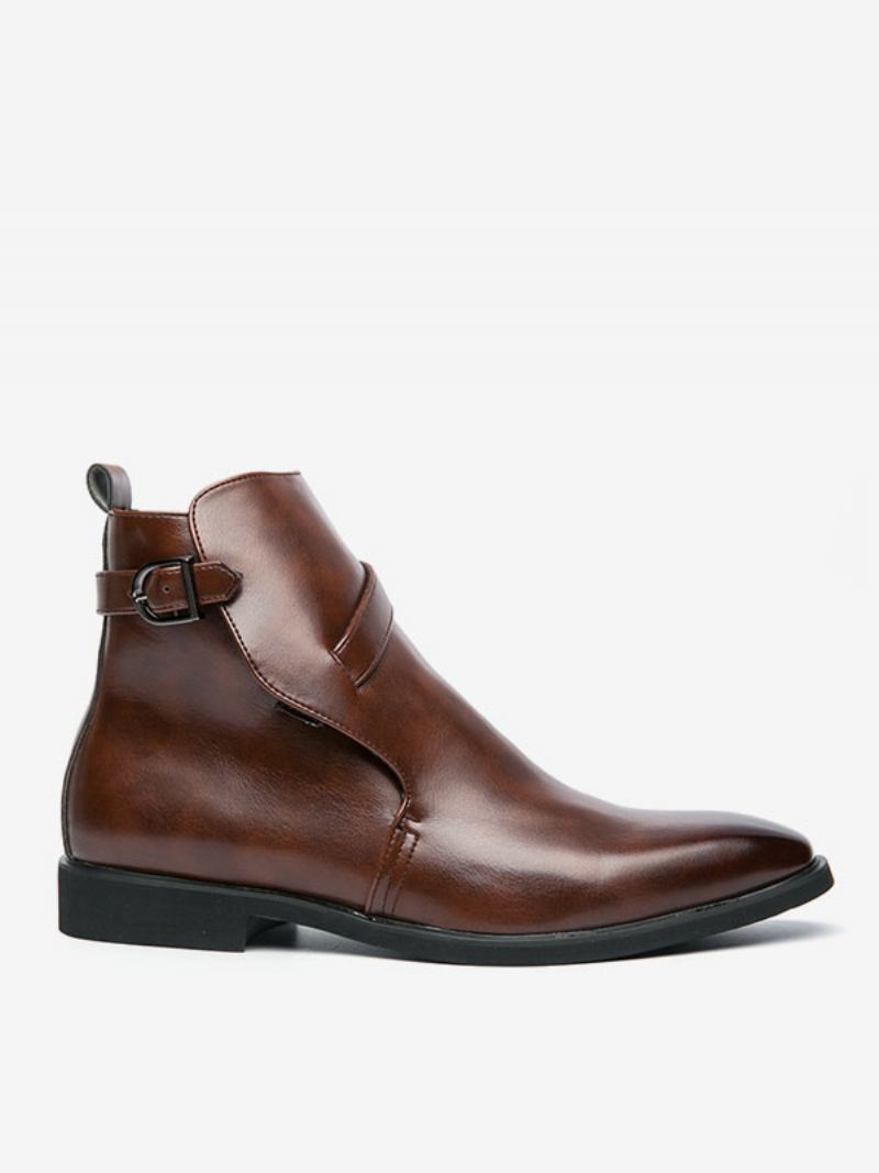 Botas Masculinas Chelsea Couro Pu Jodhpur Com Fivela - Café Marrom