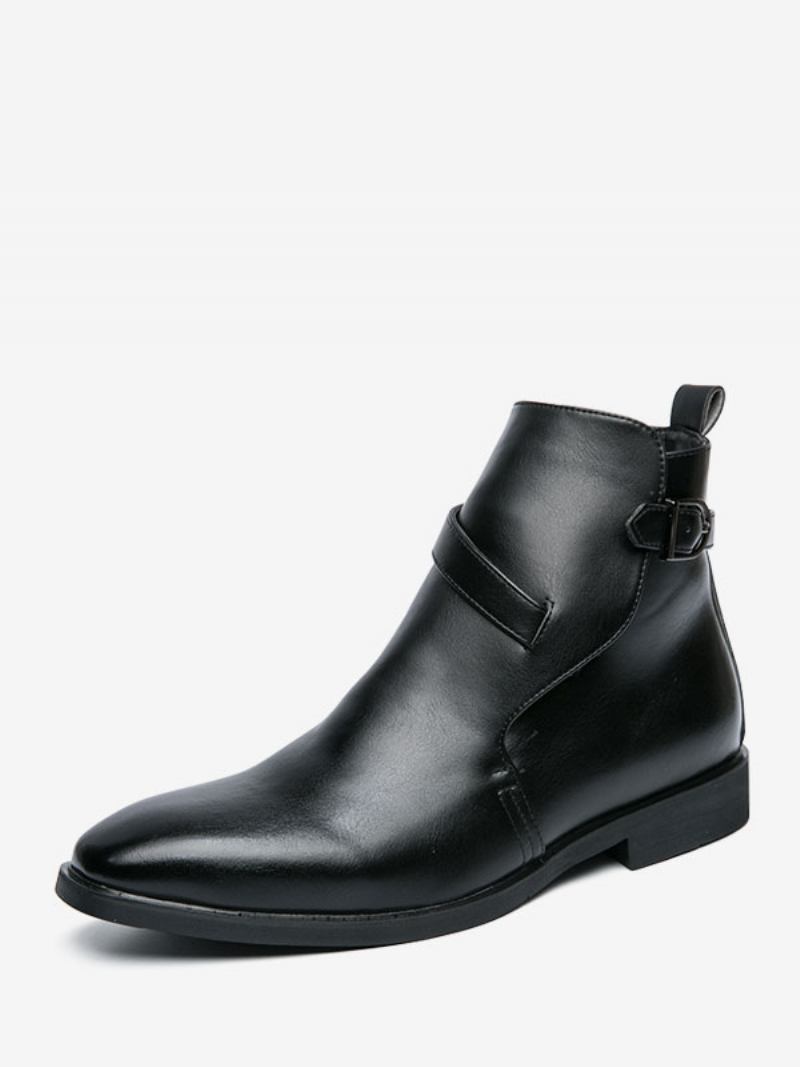 Botas Masculinas Chelsea Couro Pu Jodhpur Com Fivela - Preto