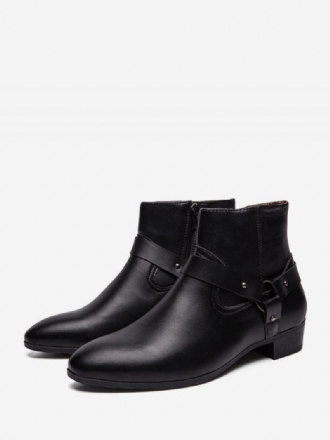 Botas Masculinas Chelsea Couro Pu Preto Com Bico Fino