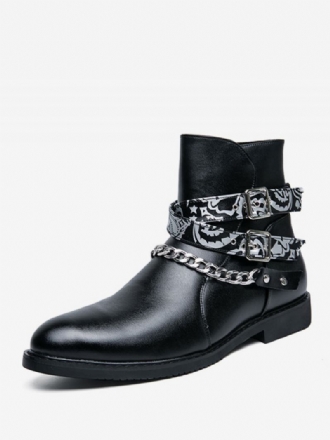 Botas Masculinas Chelsea Couro Pu Preto Jodhpur Correntes