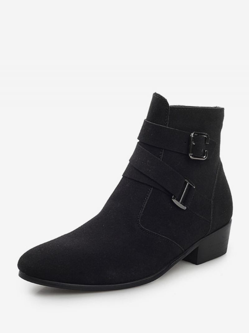 Botas Masculinas Chelsea Couro Pu Preto Jodhpur Tornozelo