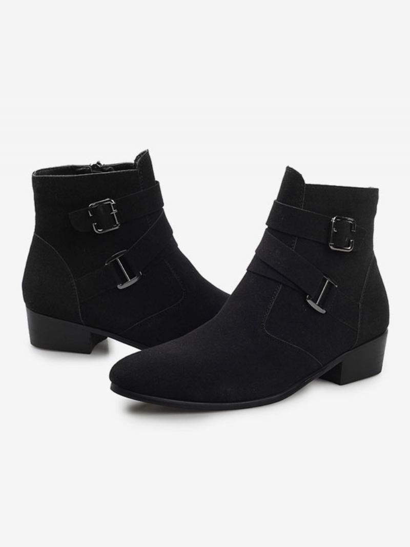 Botas Masculinas Chelsea Couro Pu Preto Jodhpur Tornozelo - Preto