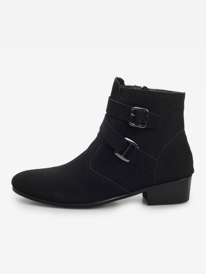 Botas Masculinas Chelsea Couro Pu Preto Jodhpur Tornozelo - Preto