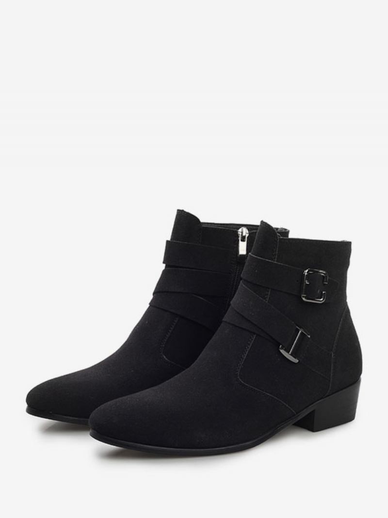 Botas Masculinas Chelsea Couro Pu Preto Jodhpur Tornozelo - Preto