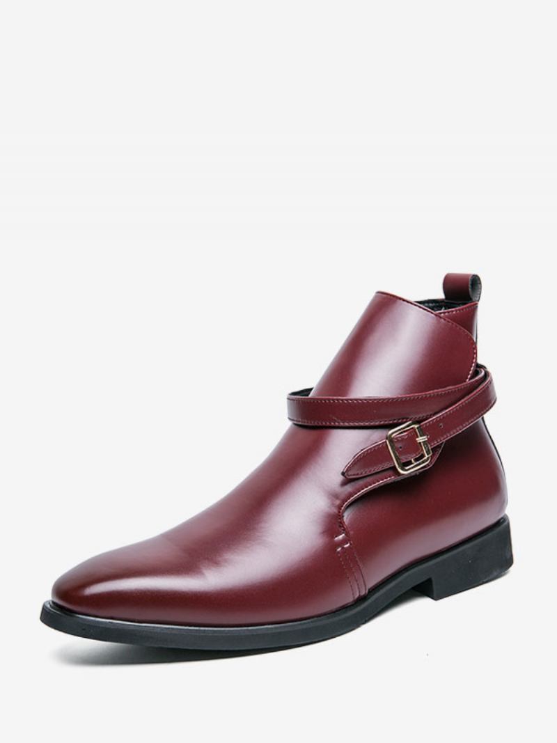 Botas Masculinas Chelsea Couro Pu Preto Jodhpur Tornozelo - Vermelho