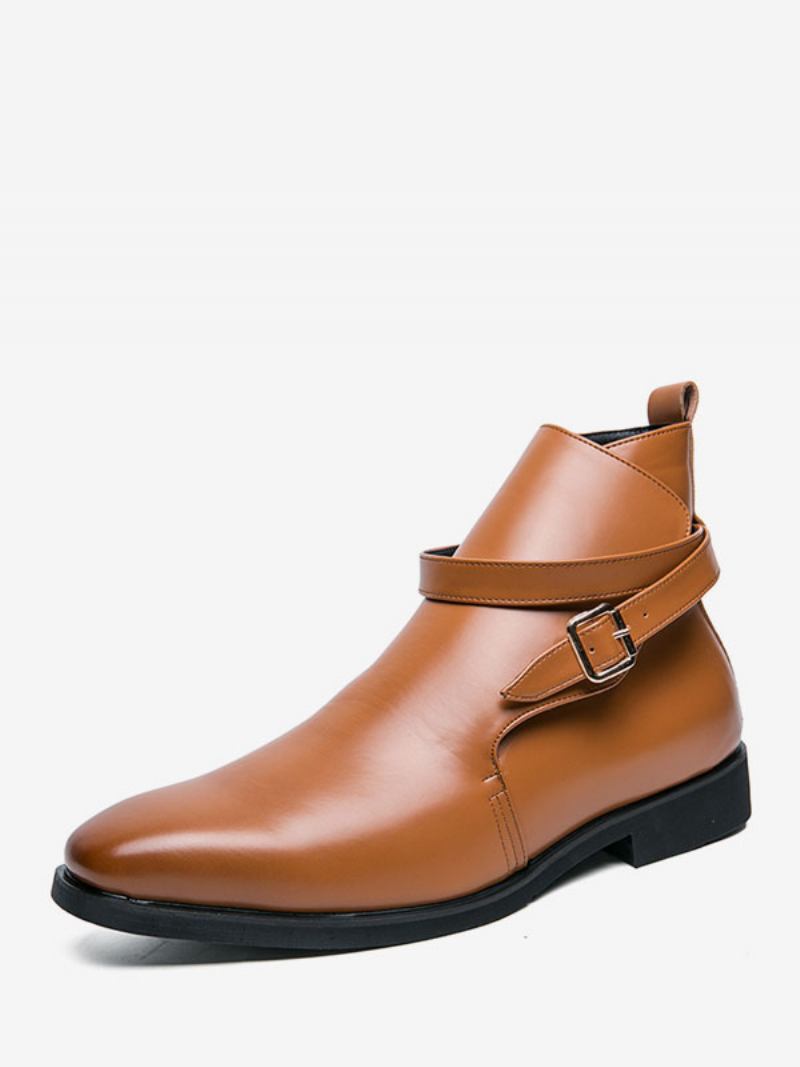 Botas Masculinas Chelsea Couro Pu Preto Jodhpur Tornozelo - Castanho Café