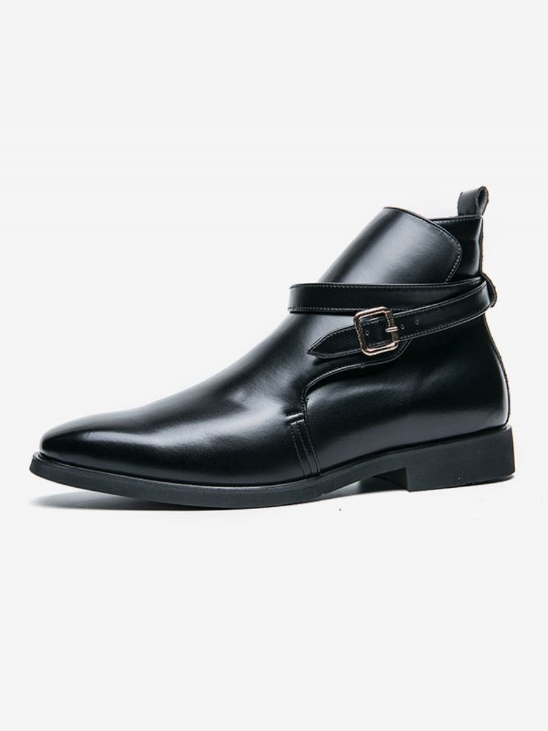 Botas Masculinas Chelsea Couro Pu Preto Jodhpur Tornozelo - Preto