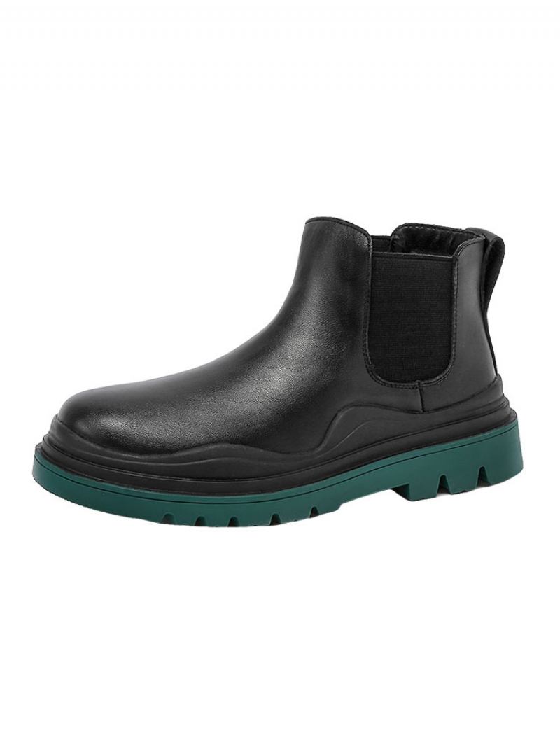 Botas Masculinas Chelsea Modernas Couro Bovino Com Bico Redondo