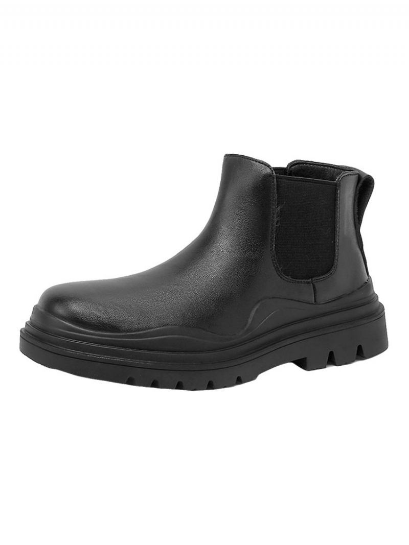 Botas Masculinas Chelsea Modernas Couro Bovino Com Bico Redondo - Preto