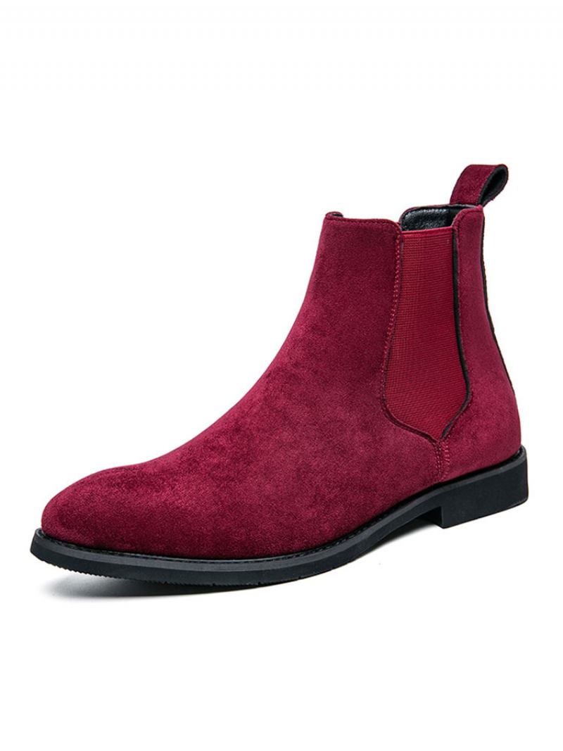 Botas Masculinas Chelsea Pretas Camurça Couro Bico Redondo