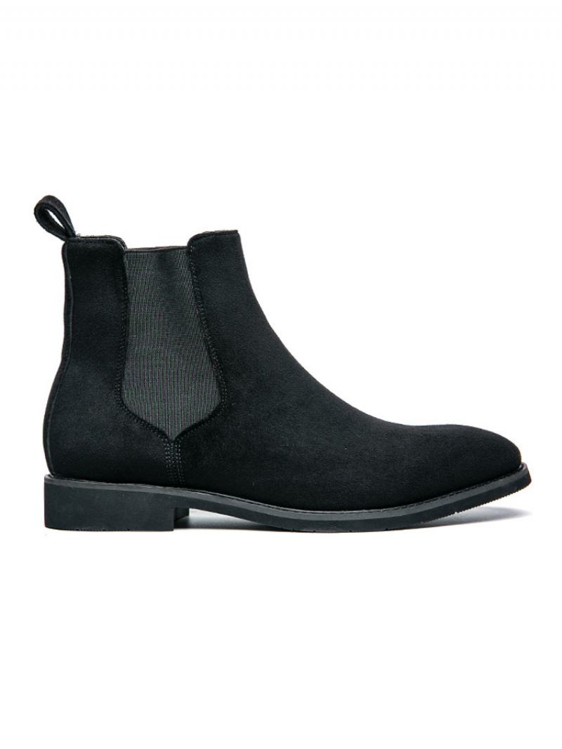 Botas Masculinas Chelsea Pretas Camurça Couro Bico Redondo - Preto