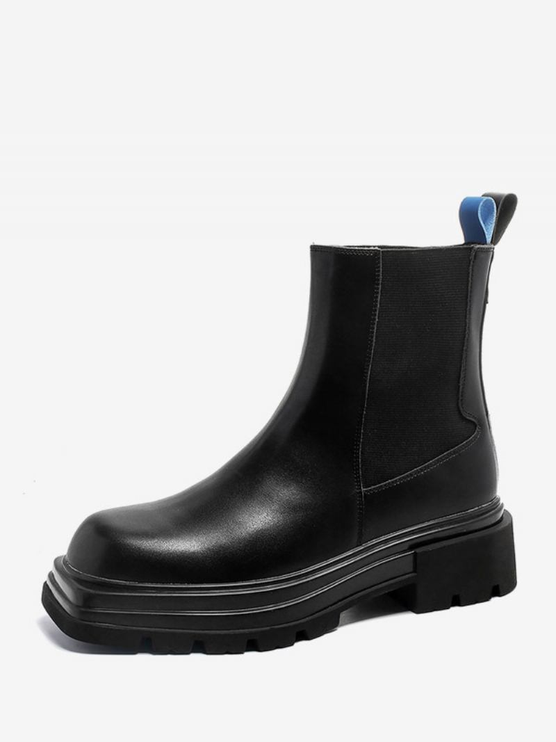 Botas Masculinas Chelsea Pretas Com Bico Redondo