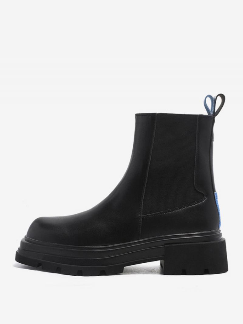 Botas Masculinas Chelsea Pretas Com Bico Redondo - Preto