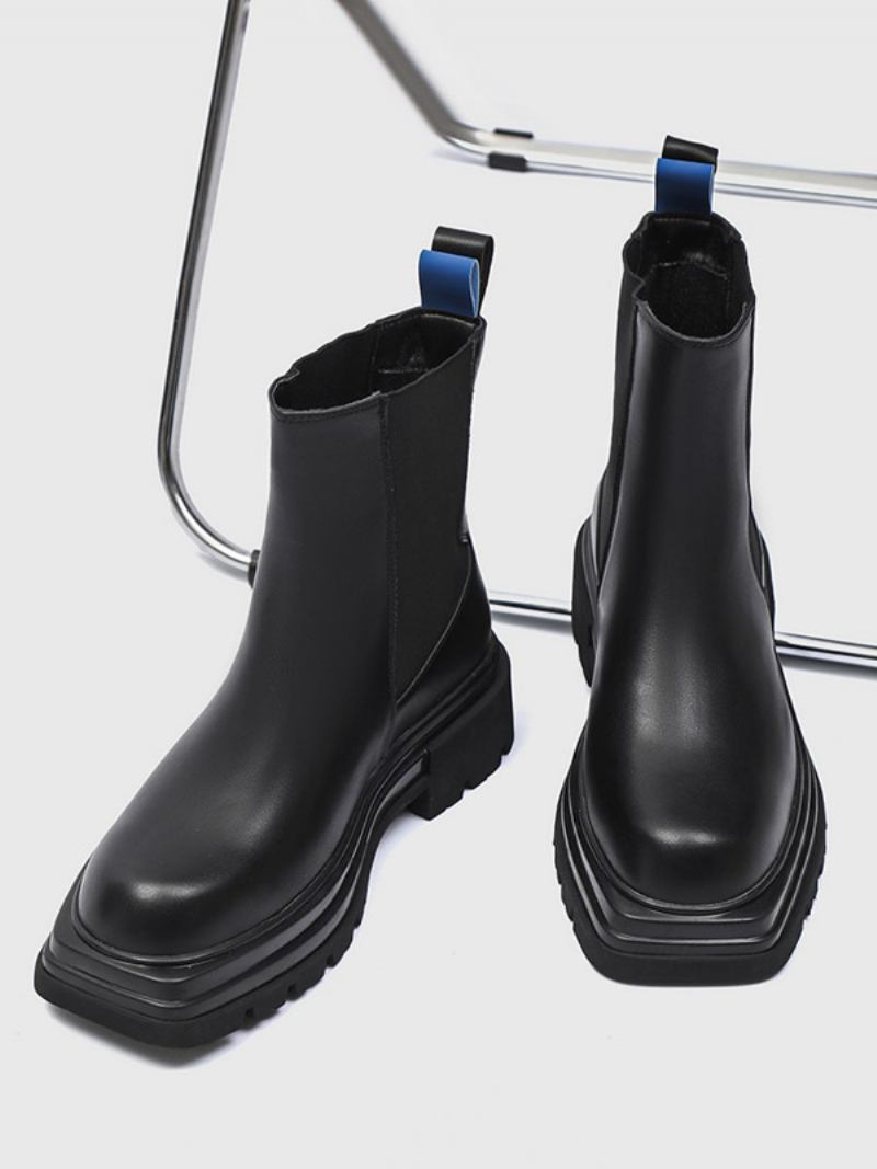 Botas Masculinas Chelsea Pretas Com Bico Redondo - Preto