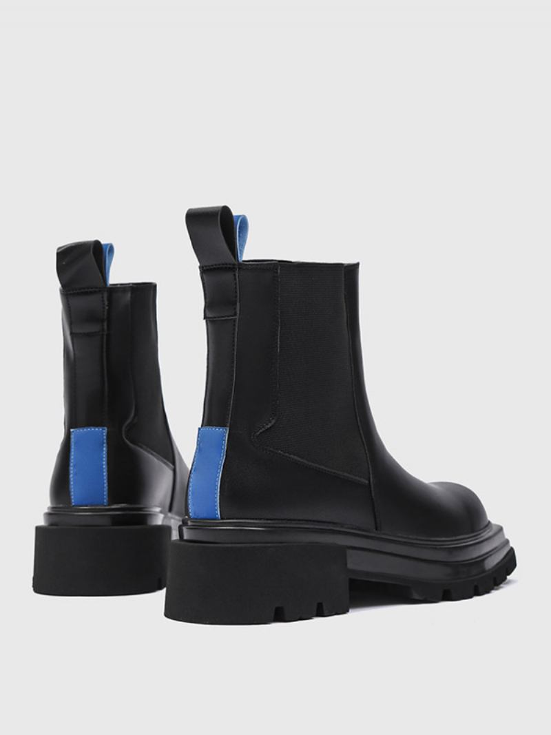 Botas Masculinas Chelsea Pretas Com Bico Redondo - Preto