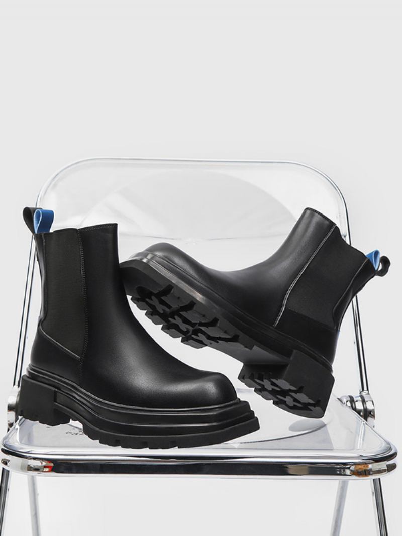 Botas Masculinas Chelsea Pretas Com Bico Redondo - Preto