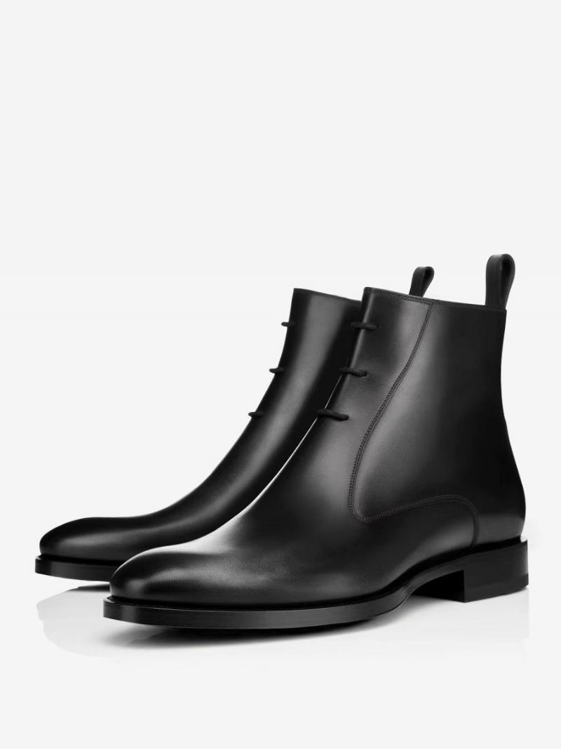 Botas Masculinas Chelsea Pretas Couro Pu Bico Fino Com Cadarço Milanoo Exclusivas Para Tornozelo