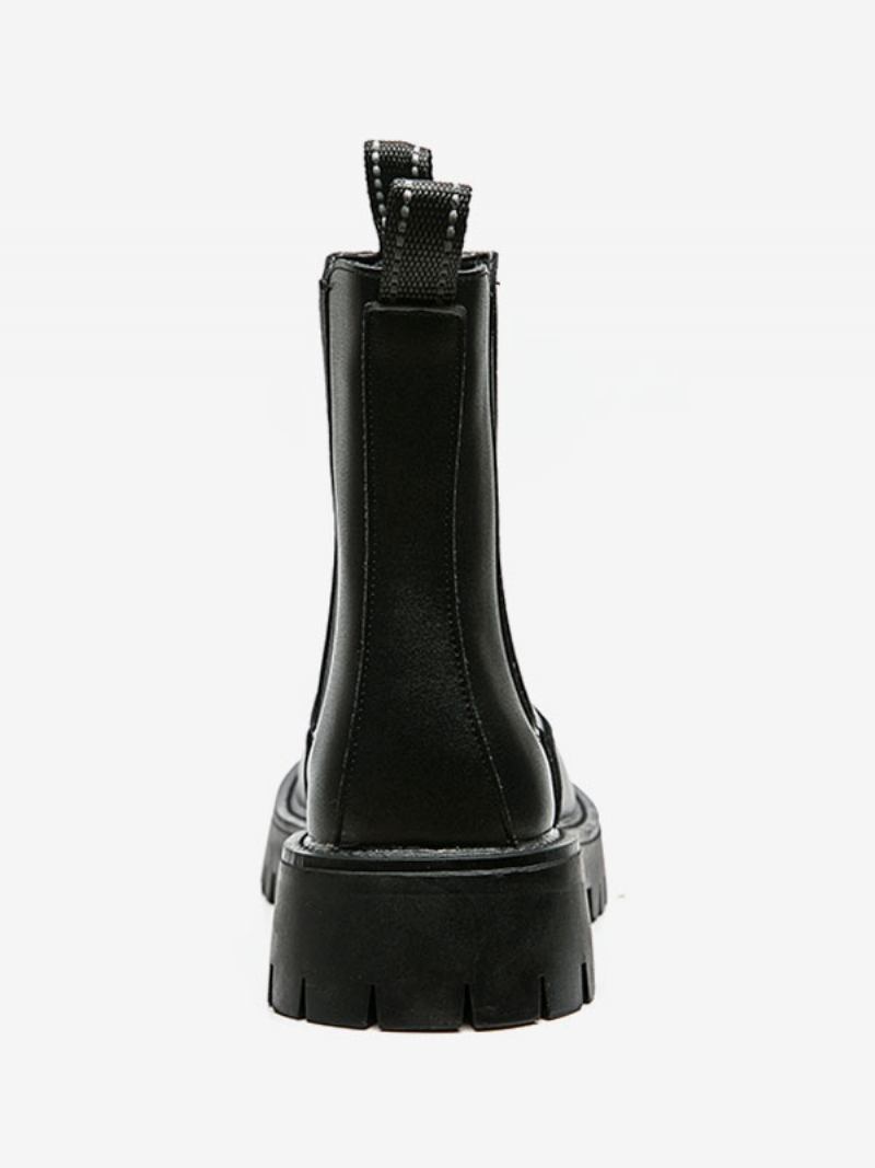 Botas Masculinas Chelsea Pretas Couro Pu Bico Redondo - Preto