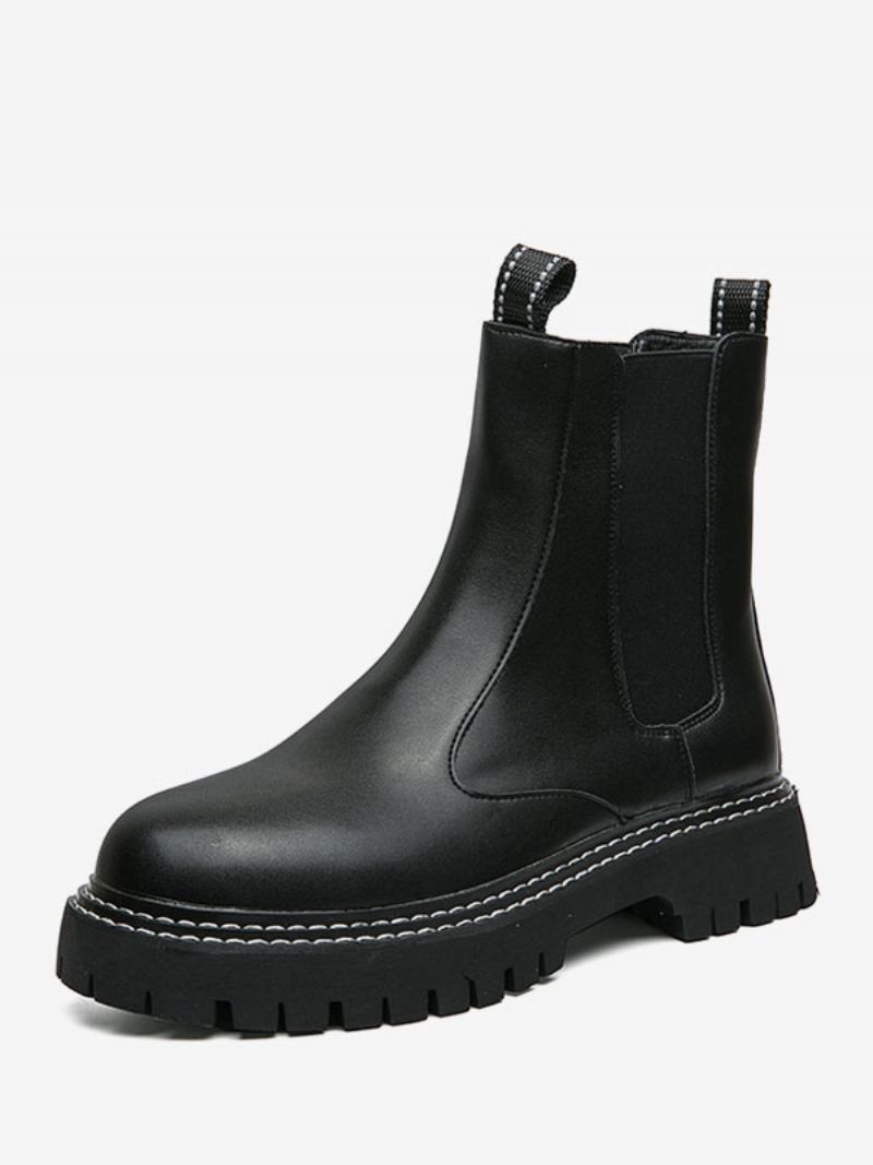 Botas Masculinas Chelsea Pretas Couro Pu Bico Redondo