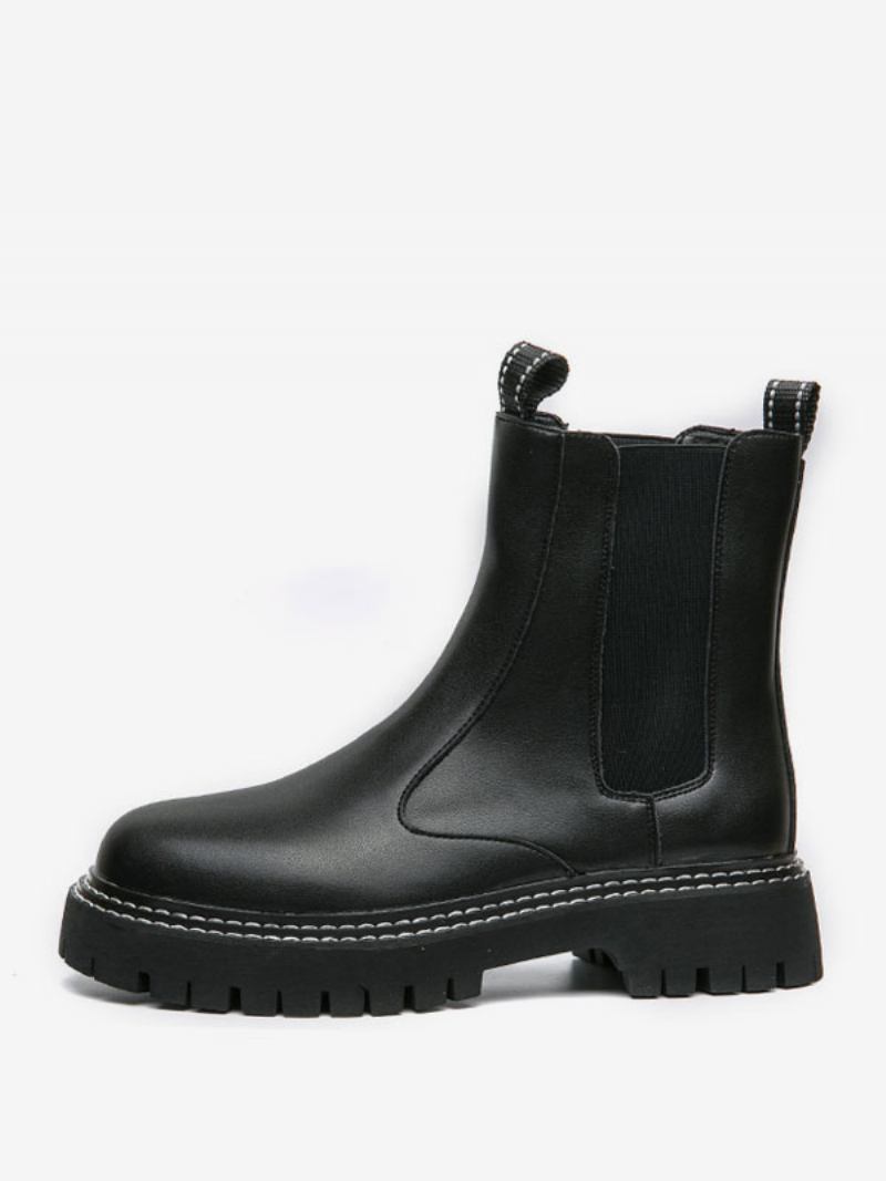 Botas Masculinas Chelsea Pretas Couro Pu Bico Redondo - Preto