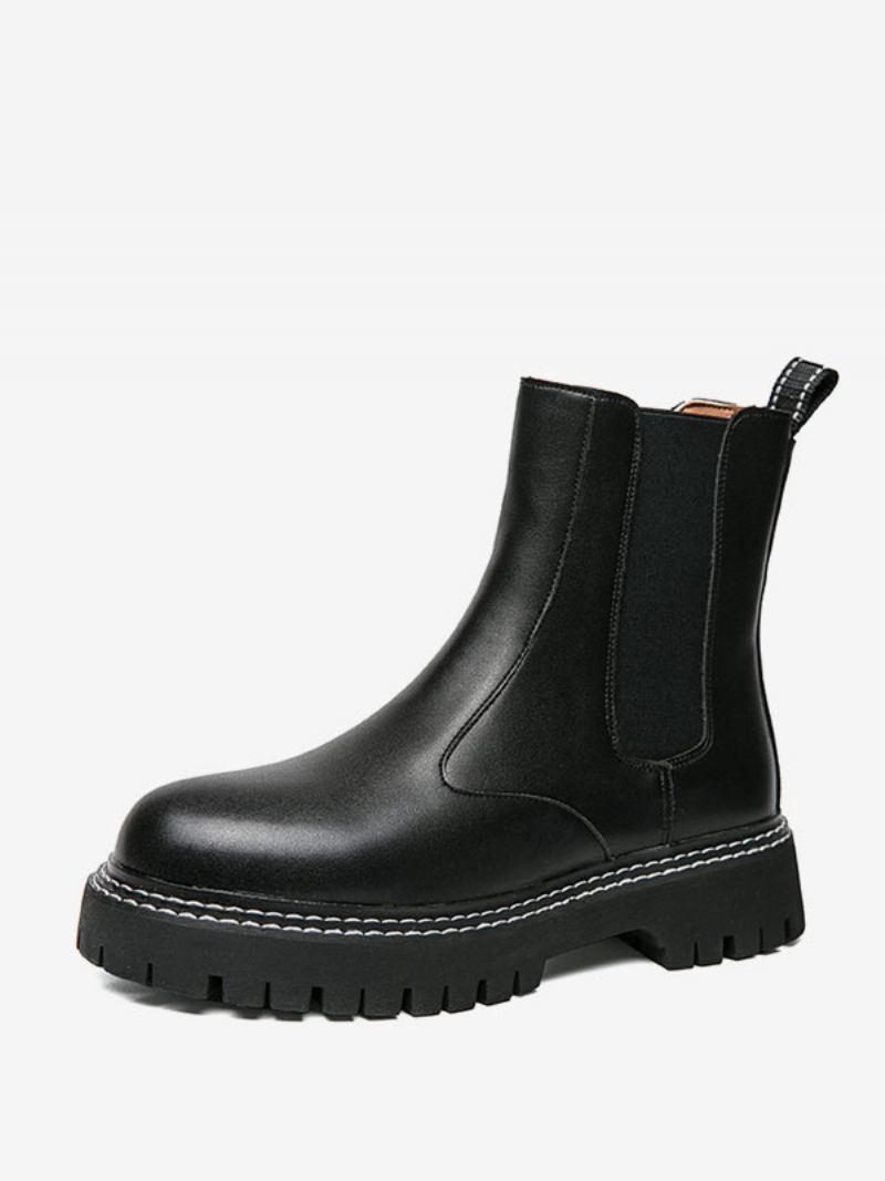 Botas Masculinas Chelsea Pretas Couro Pu Bico Redondo