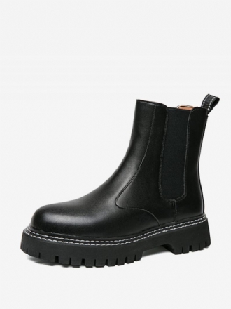 Botas Masculinas Chelsea Pretas Couro Pu Bico Redondo