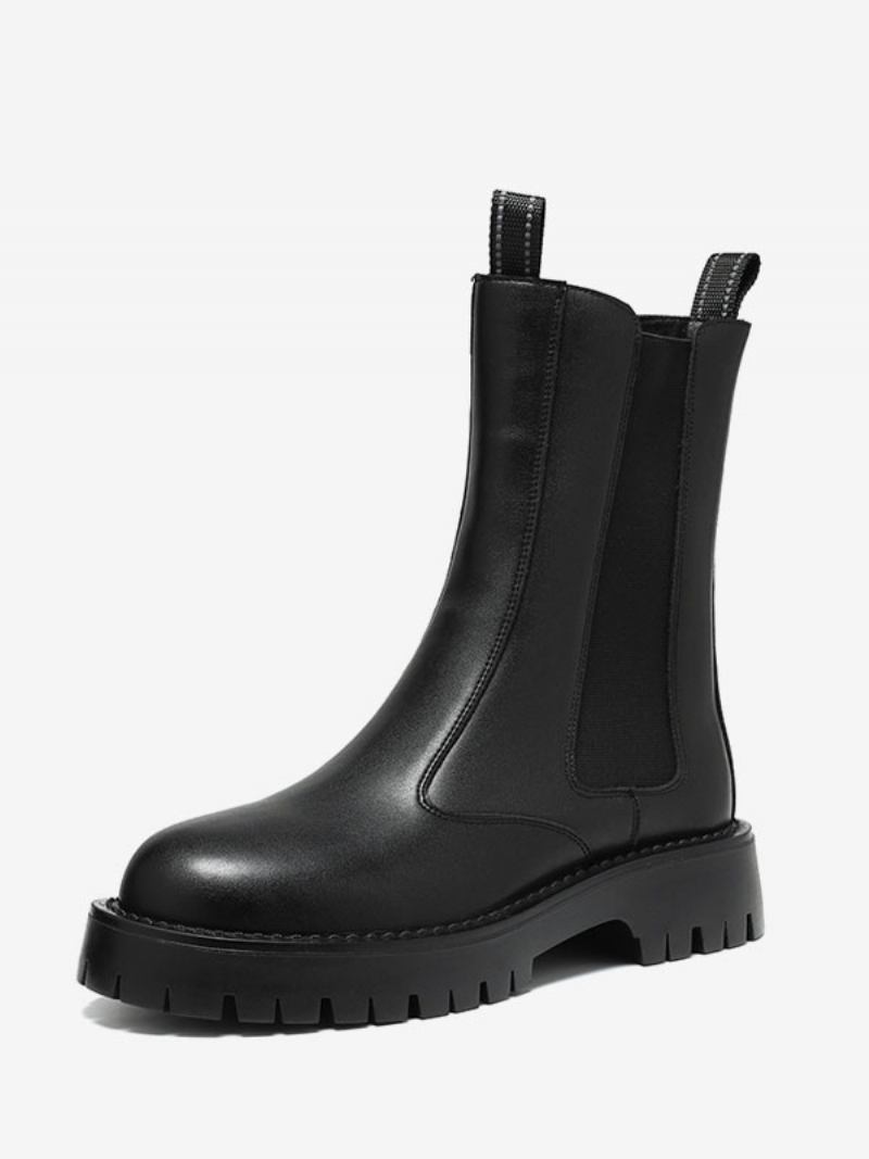 Botas Masculinas Chelsea Pretas Couro Pu Bico Redondo