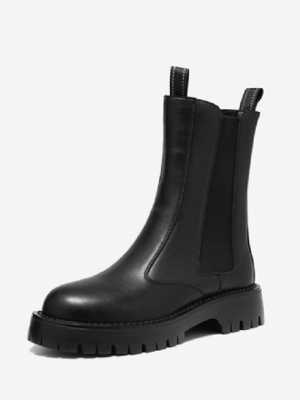 Botas Masculinas Chelsea Pretas Couro Pu Bico Redondo