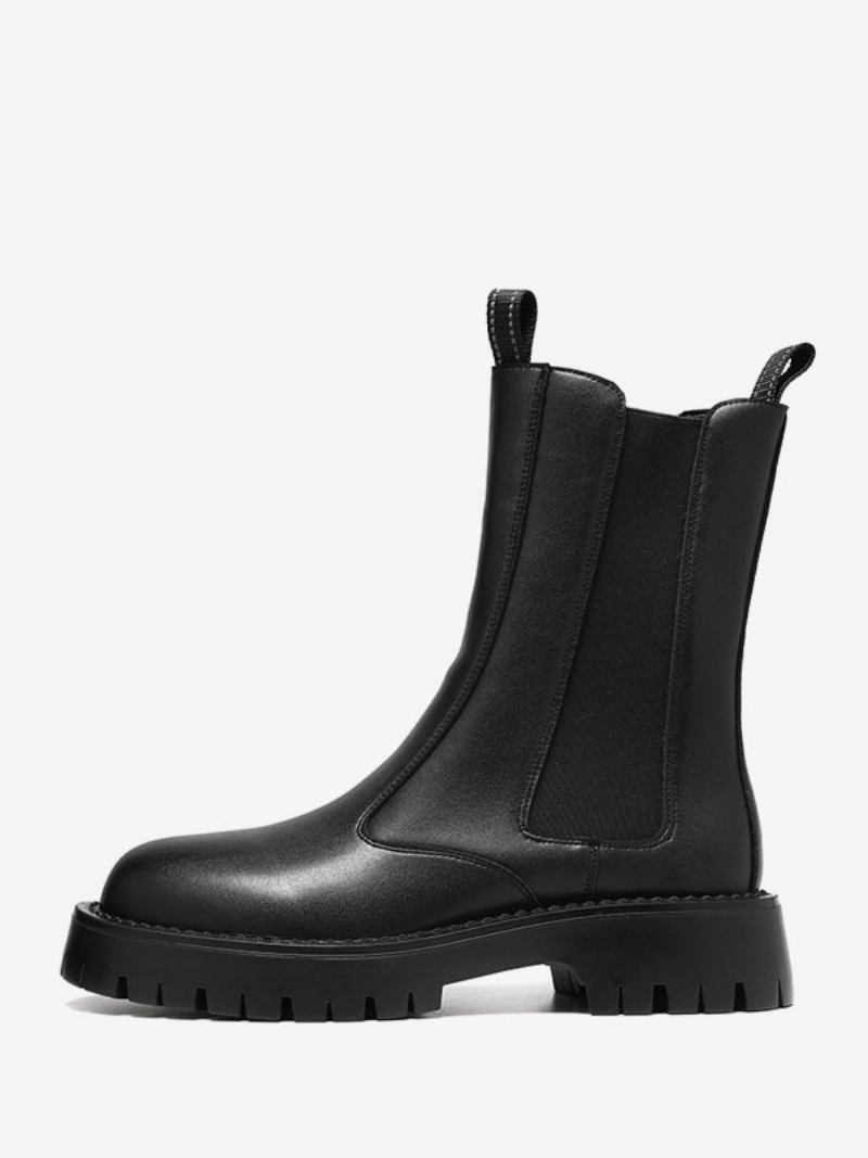 Botas Masculinas Chelsea Pretas Couro Pu Bico Redondo - Preto