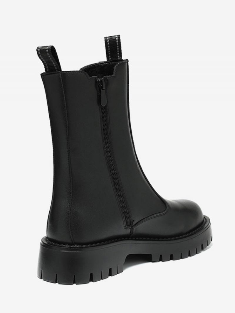 Botas Masculinas Chelsea Pretas Couro Pu Bico Redondo - Preto